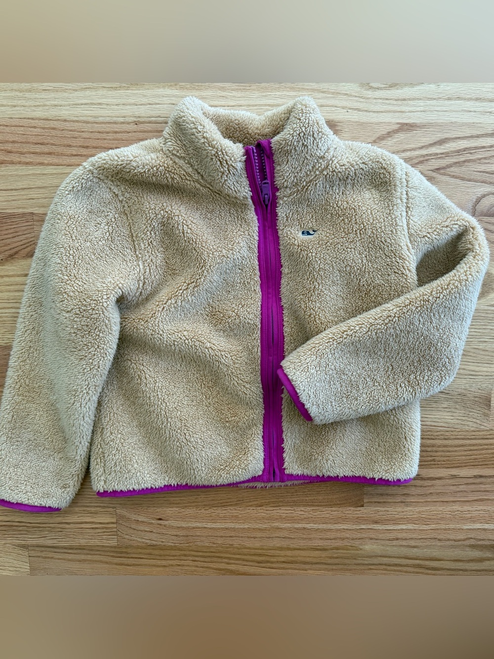 Vineyard Vines Kids Cream Sherpa Jacket with Pink Trim and Zipper